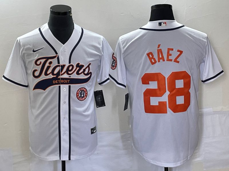 Men Detroit Tigers #28 Baez White Joint Name 2025 Nike MLB Jersey style 1->detroit tigers->MLB Jersey
